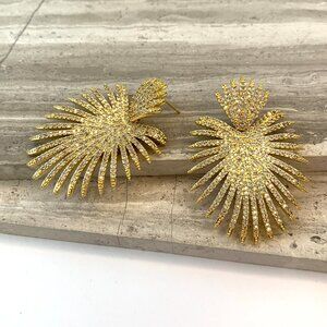 NEW~ Anthropologie SHASHI Pave Sunburst Gold Earrings